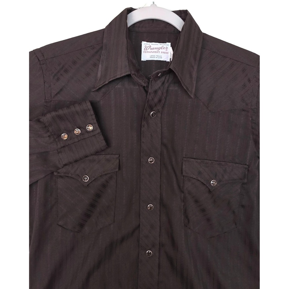 Vintage Wrangler Shirt Mens Large Brown Striped Long Sleeve Snap Western Twill